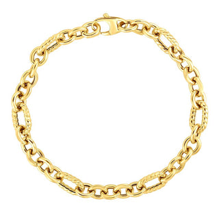 14K 7.5in Yellow Gold Diamond Cut/ Textured Italian Cable Bracelet with Lobster Clasp