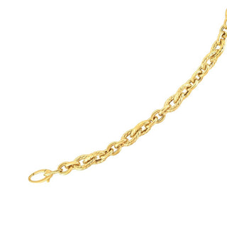 14K 7.5in Yellow Gold Diamond Cut/ Textured Italian Cable Bracelet with Lobster Clasp