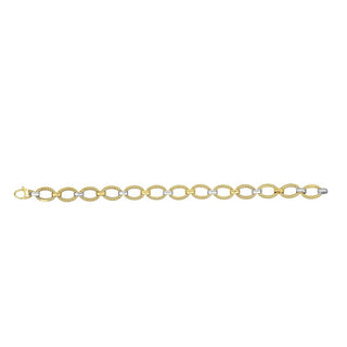 14K 7.5in Two-Tone Diamond Cut/ Textured Italian Cable Bracelet with Lobster Clasp