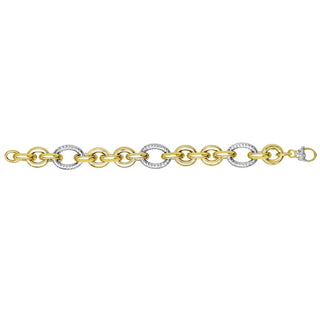 14K 8.25in Two-Tone Diamond Cut/ Textured Italian Cable Bracelet with Lobster Clasp