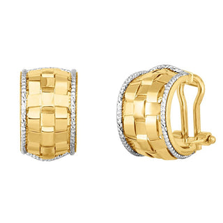 14K Yellow Gold Diamond Cut/ Textured Italian Cable Earring with Omega Back Clasp