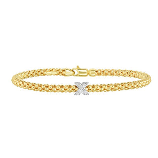 14K 7.25in Two-Tone Polished Popcorn Bangle with Lobster Clasp