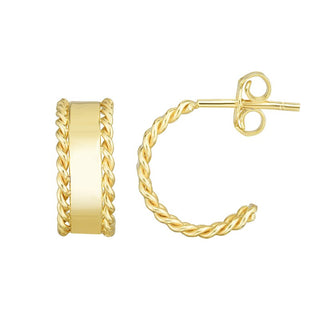 14K Yellow Gold Polished Italian Cable Earring with Push Back Clasp