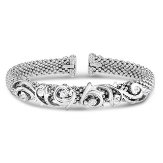 Sterling Silver Diamond Cut/ Textured Cuff Bangle