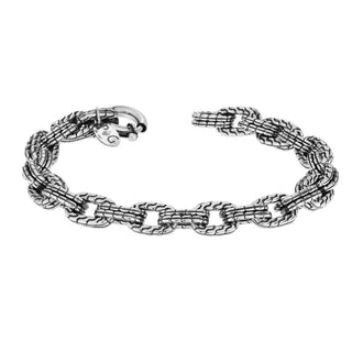 Sterling Silver 8.5in Diamond Cut/ Textured Bracelet with Spring Ring Clasp