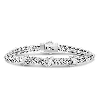 Sterling Silver 7.25in Diamond Cut/ Textured Bracelet with Box with Both Side Push Clasp