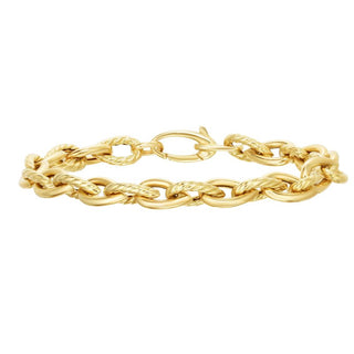 14K 7.5in Yellow Gold Diamond Cut/ Textured Italian Cable Bracelet with Lobster Clasp