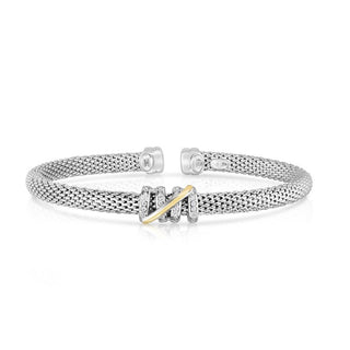 18K & Sterling Silver Diamond Cut/ Textured Popcorn Bangle