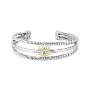 18K & Sterling Silver Yellow & Platinum Plating Polished Bangle