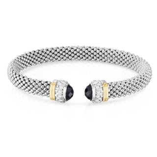 18K & Sterling Silver Yellow & Platinum Plating Textured Bangle