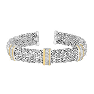 18K & Sterling Silver Diamond Cut/ Textured Popcorn Bangle