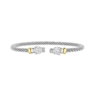 18K & Sterling Silver Diamond Cut/ Textured Popcorn Bangle