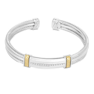 18K & Sterling Silver Diamond Cut/ Textured Italian Cable Bangle