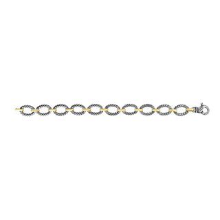 18K & Sterling Silver 8in Diamond Cut/ Textured Italian Cable Bracelet with Lobster Clasp