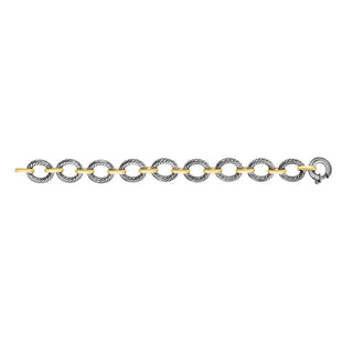 18K & Sterling Silver 8in Diamond Cut/ Textured Italian Cable Bracelet with Spring Ring Clasp