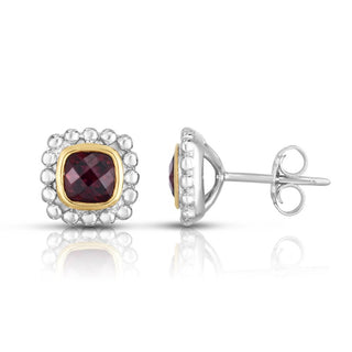 18K & Sterling Silver Polished Quadra Birthstone Earring with Push Back Clasp