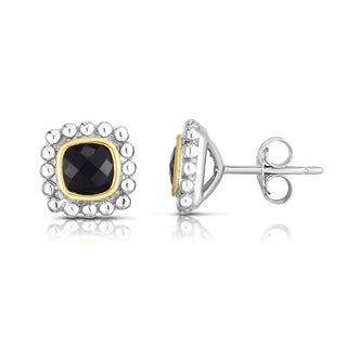 18K & Sterling Silver Polished Quadra Birthstone Earring with Push Back Clasp