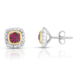 18K & Sterling Silver Polished Quadra Birthstone Earring with Push Back Clasp