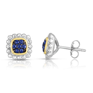 18K & Sterling Silver Polished Quadra Birthstone Earring with Push Back Clasp