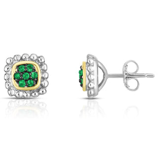 18K & Sterling Silver Polished Quadra Birthstone Earring with Push Back Clasp