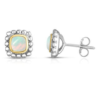 18K & Sterling Silver Polished Quadra Birthstone Earring with Push Back Clasp