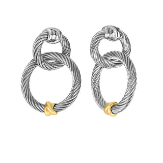 18K & Sterling Silver Polished Italian Cable Earring with Push Back Clasp