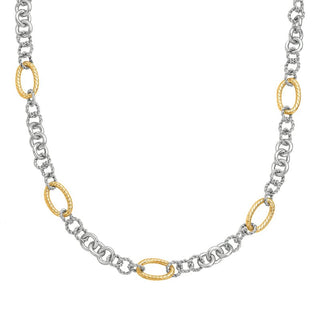 18K & Sterling Silver 18in Diamond Cut/ Textured Italian Cable Necklace with Lobster Clasp