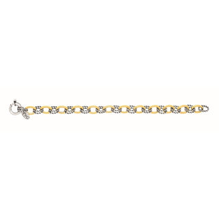 18K & Sterling Silver 7.25in Diamond Cut/ Textured Italian Cable Bracelet with Giant Spring Ring Clasp