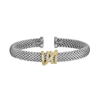 18K & Sterling Silver Diamond Cut/ Textured Popcorn Bangle