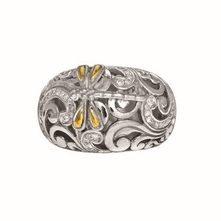 18K & Sterling Silver Yellow & Rhodium Polished & Textured Ring