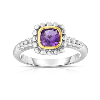 18K & Sterling Silver Polished Quadra Birthstone Size-7 Ring