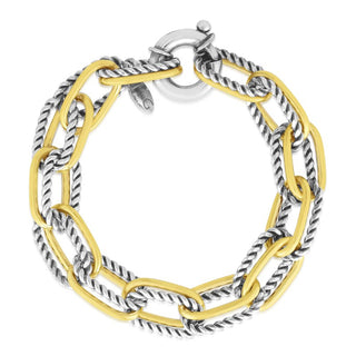 18K & Sterling Silver 8in Yellow & Platinum Plating Polished Bracelet with Giant Spring Ring Clasp