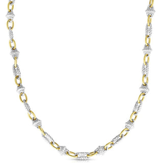 18K & Sterling Silver 18in Diamond Cut/ Textured Italian Cable Necklace with Lobster Clasp