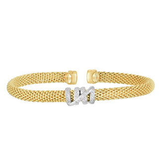 14K Two-Tone Diamond Cut/ Textured Popcorn Bangle