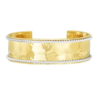 14K Two-Tone Gold Hammered Italian Cable Bangle