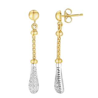 14K Two-Tone Diamond Cut/ Textured Popcorn Earring with Push Back Clasp